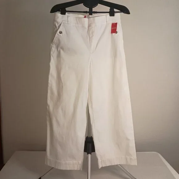 Spanx Women’s White Stretch Twill Cropped Wide Leg Pants 4 Pockets Size XL NWT - Picture 15 of 15